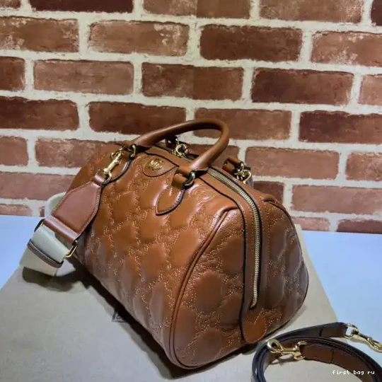 First bag ru GUCCI bag GG matelassé handle top leather 0613